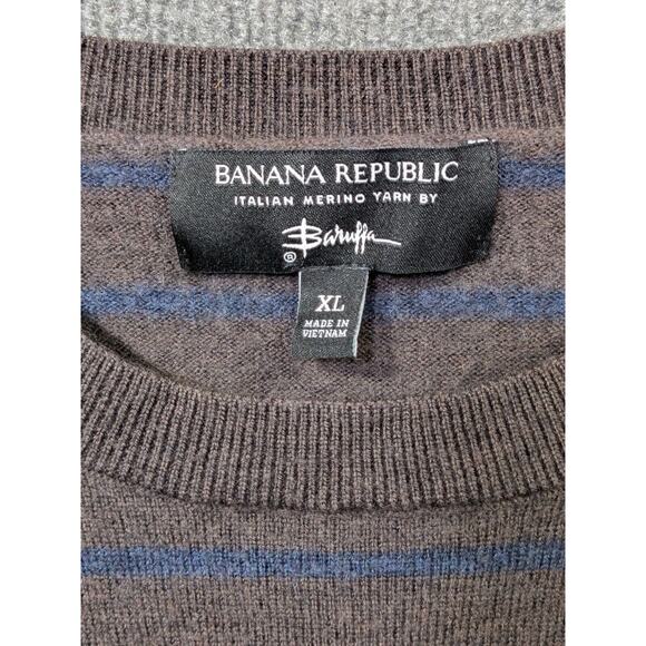 Banana Republic Striped Sweater Mens XL Baruffa Yarn Itailian Wool Preppy Brown - Picture 3 of 10